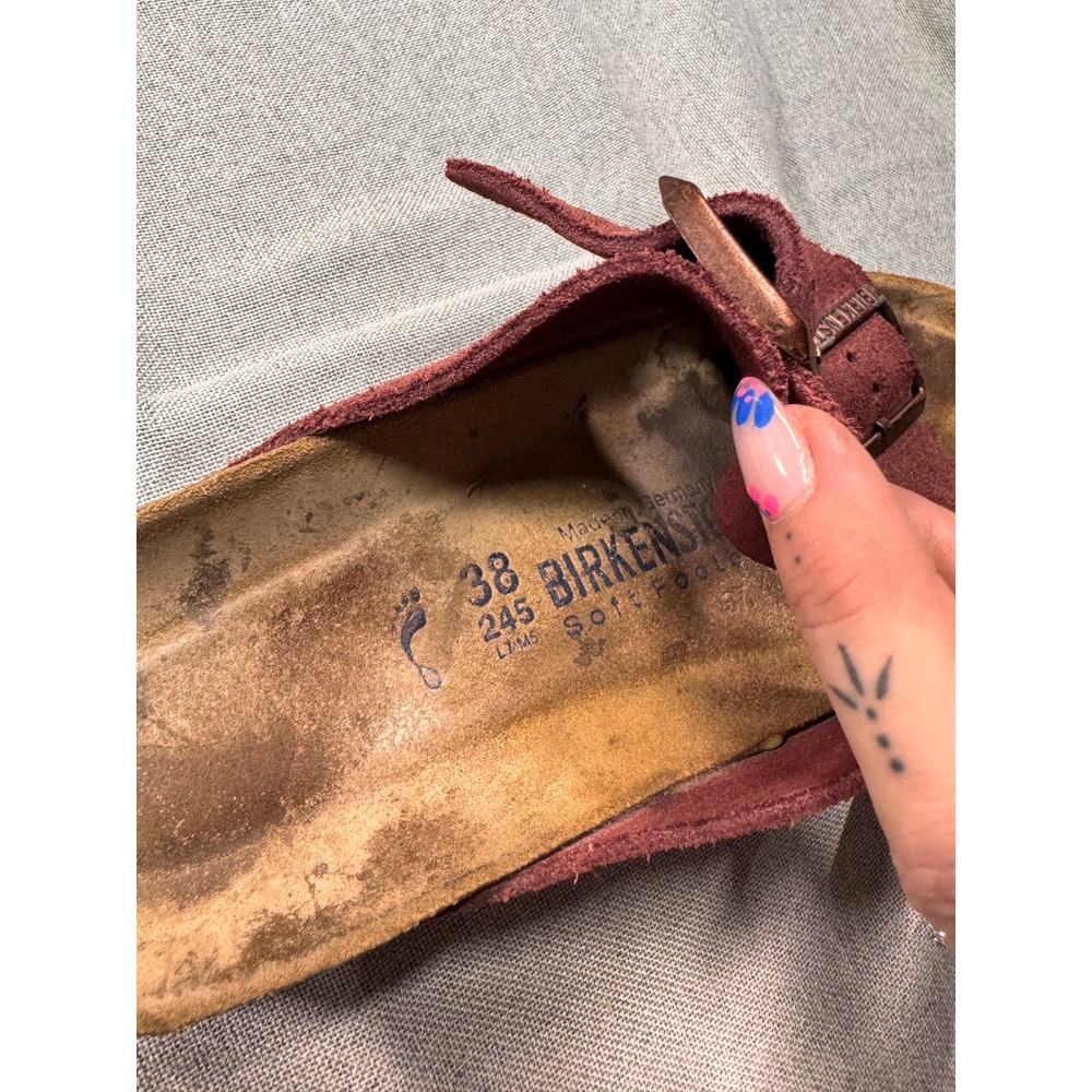 Birkenstock Arizona Soft Footbed Maroon Suede Sandals Womens 38 L7 M5 Maroon - Picture 2 of 6